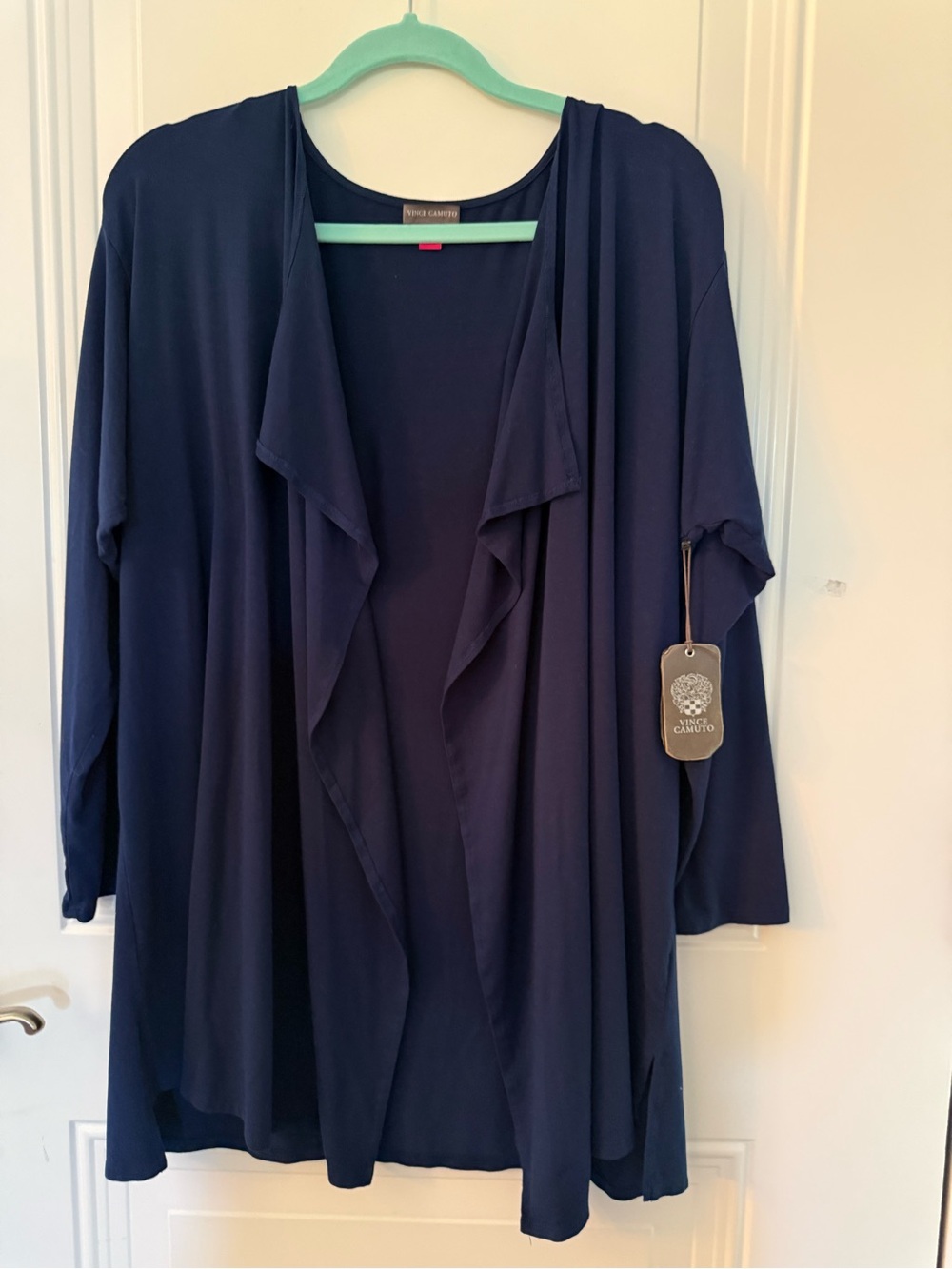 Vince Camuto Navy Open-Front Draped Cardigan